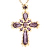 Antique gold Victorian filigree cross ten beautiful amethysts brooch/pendant